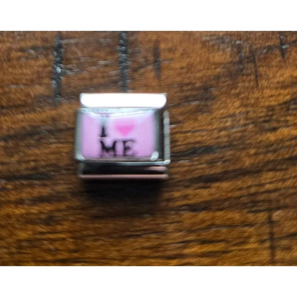 I Heart Me Italian Charm Link Stainless Steel Pink Heart 9mm Modular Bracelet